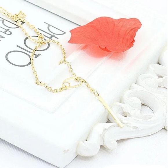 NEW Dainty 18K Stainless Steel Cylindrical And Bar Y Necklace - Picture 5 of 11